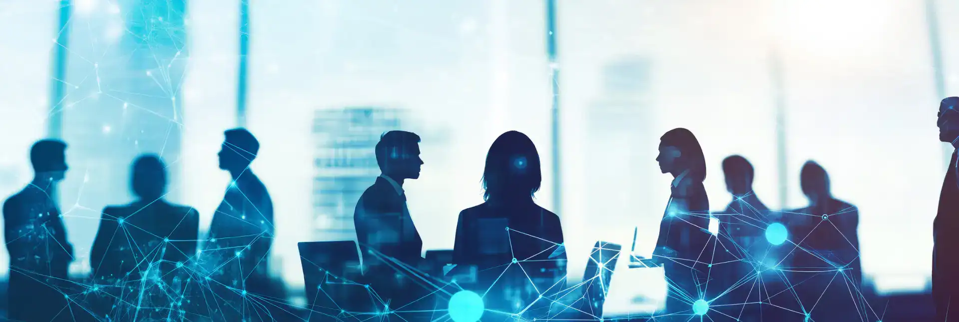 Group of diverse attorneys at law discussing in a modern office.